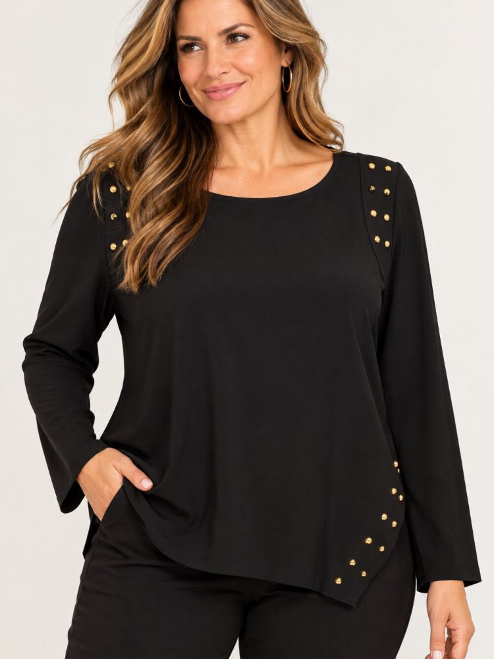 Michael Kors Women’s XL Black Gold Stud Long Sleeve Blouse Top NWT